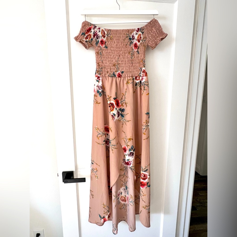 Floral Off Shoulder Hi Lo Dress